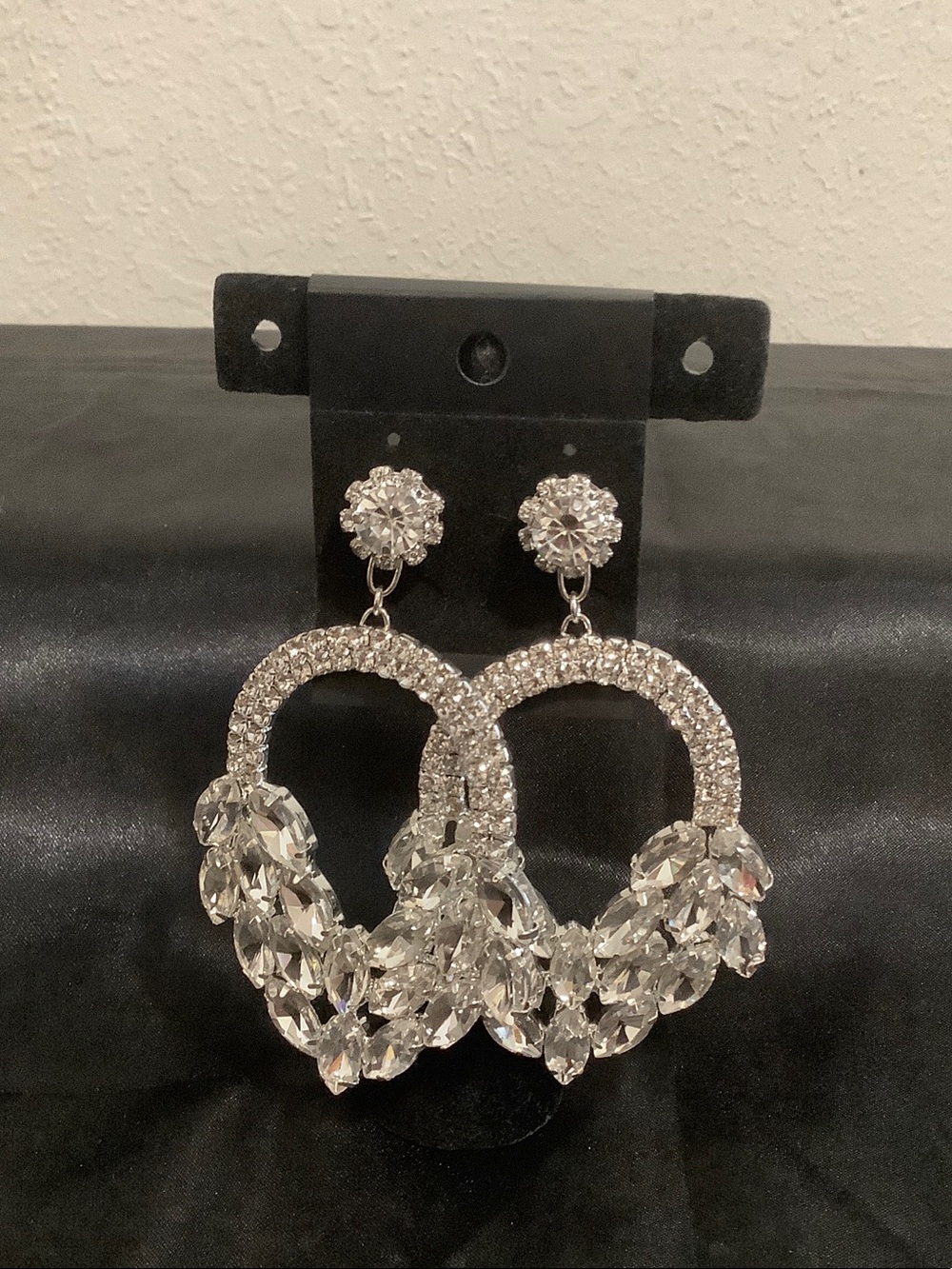 Crystal Hoop Drop Earrings - Silver Tone
